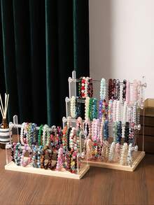 1pc Acrylic & Wooden Bracelet Display Stand, Jewelry Display Rack, Tabletop Bracelet, Watch, Earring & Ring Organizer - Multicolor - View 2