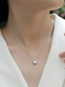 3pcs 925 Sterling Silver 1.5 Carat Moissanite Pendant Necklace & Earrings Set, Suitable For Daily Wear, Party, Holiday, Christmas, Thanksgiving, Birthday Jewelry Gift For Women - TZ038M - View 2