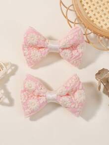 2pcs/Set Embroidered Bow Kids Hair Clips, Cute Baby Hair Accessories, Versatile For All Seasons, Spring/Summer - Multicolor - View 13