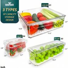 10-Pack Clear Fridge Organizer Bins With Lids & Drainage Holes, Stackable Container Set,   Plastic Refrigerator Storage Containers For Food, Fruits, Vegetables, Meats (Multi-Purpose) - 預設 - 查看 3
