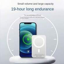For Battery Pack, 5000mAh Magnetic Power Bank With Type-C Cable Fast Charging Lighting Input Wireless Portable Charger For 16/15/14/13/12/ All Series - White - View 4