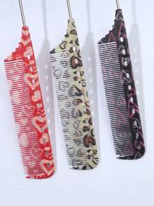 Star Heart Pattern Rat Tail Comb, Anti-Static Plastic, Easy Clean For Curly Wavy Hair, Salon & Home Use - Multicolor - View 4