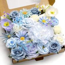 Artificial Flower Purple Combo Box Set Fake Rose Dahlia For DIY Wedding Center Bouquet Bride Baby Shower Party Tables Decoration Floral Arrangements. - Màu xanh nhạt tươi mát - Xem 3