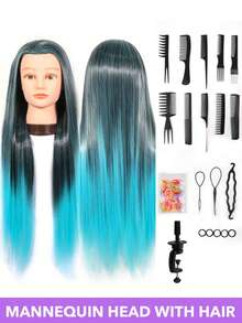28-Inch Mannequin Head With Multicolored Synthetic Hair - Includes Free Clamp & Bonus Braiding Set For Hairdressing Practice For Cosmetology Practice Barber & Salon Styling Braiding & Practice Doll Head Durable & Easy Maintenance - Multicolor - View 21