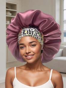 1PC Silky Satin Bonnet – Wide-Brim Elastic Sleep Hair Cap With 12 Constellations Print (Pattern Selected Randomly) - Bean Paste Red-sM15-3-constellation - View 10