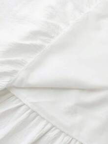 Vestido Casual Solto Sem Mangas Tecido Elegante de Verão Branco com Bainha Franzida Jacquard Splice Plus Size para Mulheres - Branco - Visão 5