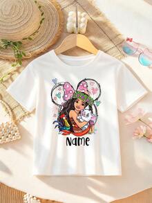 Disney Apparel, Featuring A Creative Cartoon Double-Sided Lettering Design Of Disney's Princess Moana On This Girls' T-Shirt. This Soft, Breathable Short-Sleeve Crew Neck Tee Is Perfect For Spring And Summer Wear, Ideal For Everyday Outfits, Vacation Leisure, Outdoor Adventures, School Life, And Shopping Trips. It Also Makes An Excellent Gift For Boys And Girls Alike. Every Child Deserves One. - trắng - Xem 2