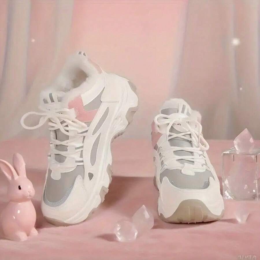 2026 Winter Women's Daddy's Shoes With Thick Velvet And Padded Fabric. High-Top Sports Snow Boots With Waterproof And Cold-Proof Features. Women's Outdoor Sports Shoes, Stylish And Versatile, A Must-Have For Winter. - Phiên bản nâng cấp màu xám - Xem 1