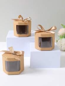 10pcs Kraft Paper Hexagon Window Cake Boxes, Brown Hexagon Kraft Paper Window Cake Boxes, Baking Packaging Gift Boxes, Mini Cupcake Boxes, Surprise Small Gift Decoration Wedding Candy Boxes, Birthday Party Favor Packaging Boxes, Baby Gender Reveal Party Gift Boxes, Party Favor Packaging Decoration Boxes, Party Small Gift Boxes - Brown - View 6
