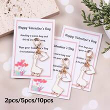 2/5/10个可爱羊驼爱心钥匙扣装饰配件，时尚男女通用情人节口袋礼物套装，附赠励志贺卡 - 非常适合送给家人、朋友、爱人以及任何需要支持和鼓励的人。友情礼物、情人节礼物、鼓舞人心的纪念礼物。 - 彩色 - 查看 3