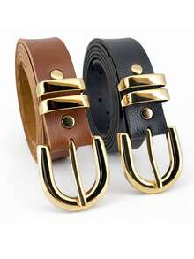 Women's Belt With Buckle, Gold, Casual, Sexy, Elegant, PU Leather, Metal Buckle 2026 - Đen + Nâu - Xem 1