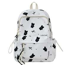 Mochila de Alta Qualidade para Estudantes Femininas do Ensino Médio/Fundamental, Estilo Coreano, Grande Capacidade, Leve, Novo Design, Estampa de Urso Floral, Adequada para Estudantes Femininas, Universitárias, Bolsa para Laptop - Multicolorido - Visão 6
