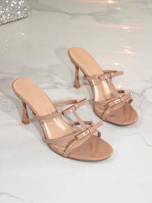 夏季新款露趾蝴蝶结高跟凉鞋，单带圆头高跟鞋