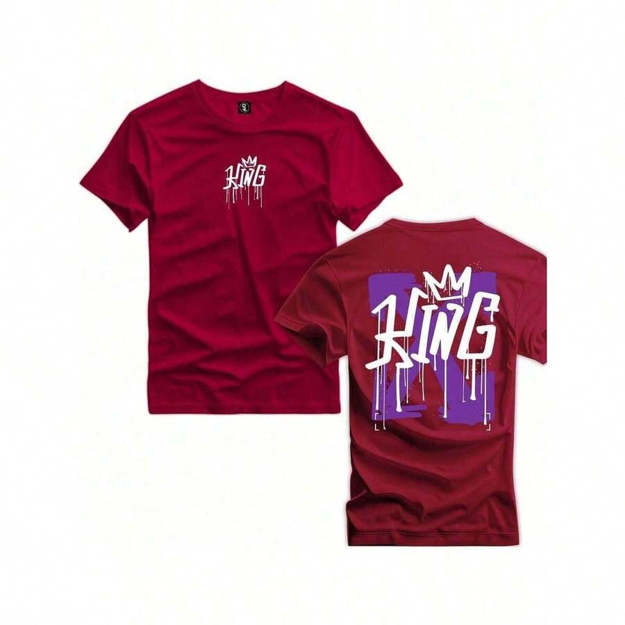 Camiseta Camisa Estampada King Rei 100% Algodão Casual Confortável - bordô - Visão 1