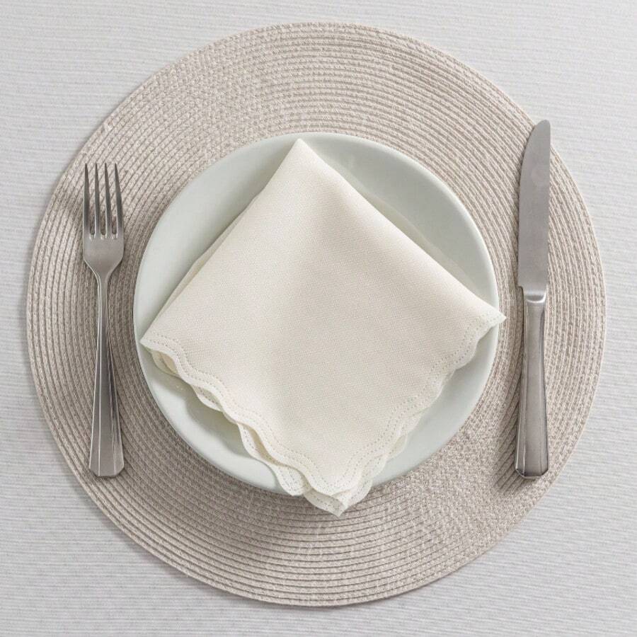 Fabric Napkin Set Of 10 Oxford Laser Finish - Straw - View 1