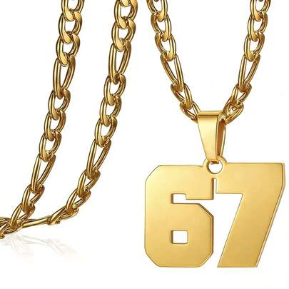 1pc Men's Black Baseball Jacket With #67 Pendant Necklace, Suitable For Athletic Boys, Stainless Steel Material, Sports Style, Christmas & New Year Gift, Exclusive For Men