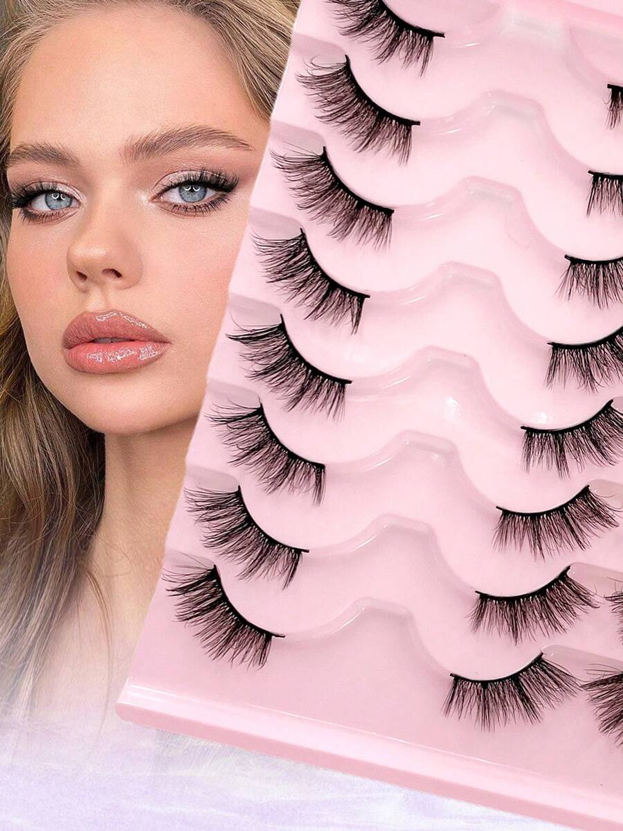 ENCHUW 16 Pairs Half Eye False Eyelashes,Natural Fluffy Lashes,Cat Eye Lashes End Eye Elongated Lashes For Daily Wear - Black - View 1