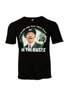 Unisex Retro T-Shirt |   On The Buses TV Show Stan  & Jack - Iconic Bus Conductors Logo Print, Black With White & Green Design, Soft Casual Tee For Fans, British Comedy Gift, Oversized Fit - Black - View 2