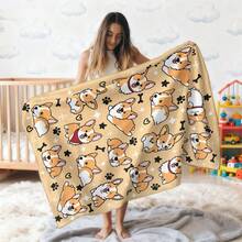 1条柯基幼犬图案浅棕黄色柔软毯子，可爱家居沙发保暖毯，超级柔软舒适，低过敏性针织面料，数码印花，适用于床、沙发、露营、旅行、汽车、假日家居装饰，是生日、圣诞节、新年、四季皆宜的理想礼物，低过敏性礼品 | 趣味设计 | 耐用针织 - 彩色 - 查看 6