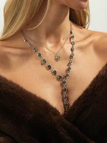 2pcs/Set Bohemian Style 3D Rose Pendant Necklace Set, Elegant Vintage Daily/Party Charm Metal Necklace Gift For Women - Necklace - View 3