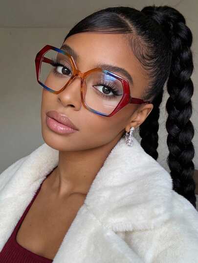 1pc Polygonal Large Frame Fashionable And Clear Glasses, Personalized Street Casual Versatile Women's Glasses, Suitable For Daily Street Photography, Reading, Writing, Commuting, Vacation, Tourism, Beach Accessories