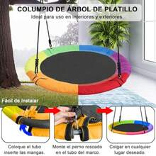 JCH-Columpio de platillo de 40 pulgadas para niños al aire última intervensión columpio de árbol capacidad de peso de 700 libras tela Oxford 900D impermeable patio trasero columpio redondo resistente - Negro - Ver 4