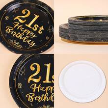 10pcs/20pcs/40pcs/50pcs 21st Birthday Decorations Unisex, 21st Happy Birthday Black Gold 7" And 9" Paper Plates Tableware Suitable For 21st Birthday Party For Women And Men, 21st Birthday Dessert Plate 21 Years Retro Style 21st Birthday Decor - Multicolor - View 2