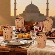 10pcs Eid Mubarak Gift Boxes, Crescent Moon Hollow Design Foldable Paper Boxes, Islamic Ramadan Strength Paper Candy Cookie Packaging Boxes With Handle, Ramadan Gift Boxes, Suitable For Birthday, Wedding, Ramadan, Party Gifts | Light Brown - Multicolor - View 3