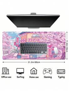 Extra Smooth Anime Desk Mat - Cute Anime Desk Pad - Large Size Gaming/Streaming Desk Mat, Featuring Adorable Cat Cafe And Pink Sakura Flower Pattern, Non-Slip Rubber Base, Suitable For Computer, Laptop, Keyboard And Mouse - Perfect Choice For Anime Fans And Home Office Decor. Office Desk Accessories Desk Accessories Office Supplies - Cute Cat Cafe and Pink Cherry Blossoms - View 4