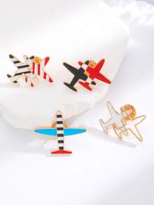 4/1pc Personalized Cute Mini Plane Striped Brooch, Women's Badge Enamel Pins, Ideal For Daily Casual Valentine's Day, Vacation, Festival Wear, Gifts For Women, Jewelry Women, Best Friend Gifts Women ,Summer - Multicolor - View 3