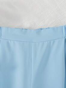2 Stücke/Set Sommer Neuer Asymmetrischer Kurzarm Einfarbiger Top + Bequeme Weite Bein Hose Anzug für Kleine Mädchen - Babyblau - Übersicht 6