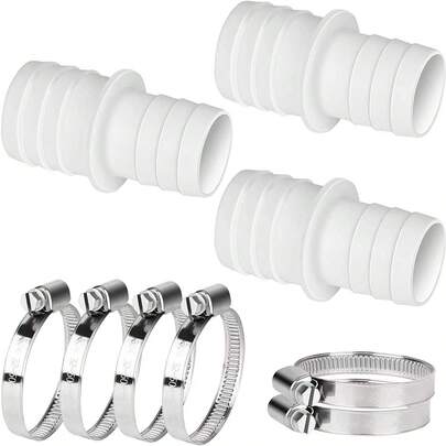 Set med 3 poolslangkopplingar 32 mm till 38 mm med 6 slangklämmor/adaptrar