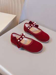 Children's Fashion Pearl Cloth Shoes, Casual Minimalist Style Comfortable Soft Bottom Flat Shoes, Spring/Summer - Red - View 5