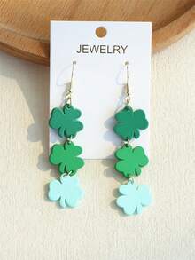 1 Pair Women's St. Patrick's Day Clover Teardrop Acrylic Dangle Earrings, Cute & Elegant For Holiday Party
