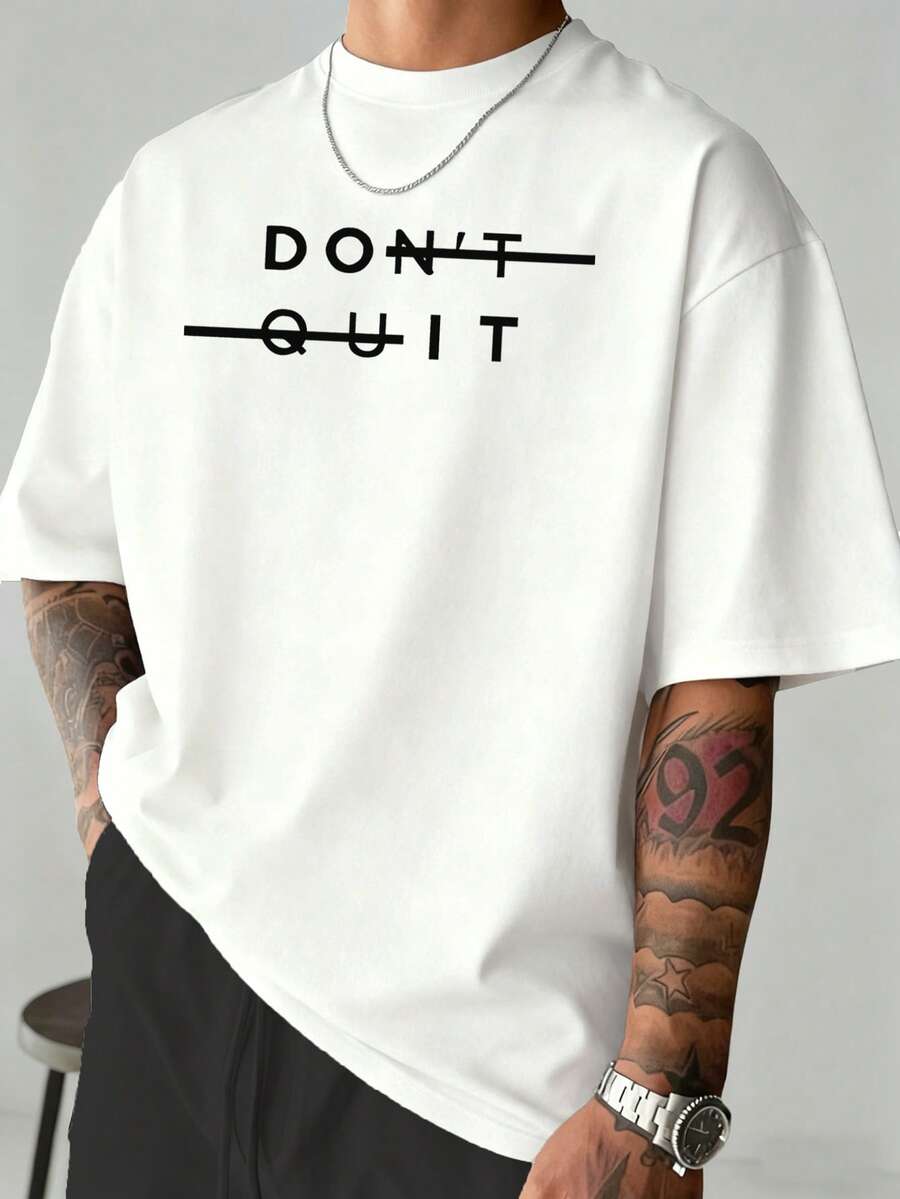 Zrgoth K-GLORY 男士休闲百搭简约英文标语印花短袖T恤 - 白色 - 查看 1