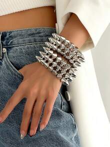 1条复古夸张朋克风亚克力不对称手链，简约粗款多色串珠手链，适合女性日常通勤、朋友聚会、浪漫假期、街头摄影、时装秀配饰（手链的纹理和颜色以实物为准） - 彩色 - 查看 9