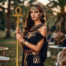 VZQI 64 In Handheld Staff Prop Egyptian Ankh Walking Scepter Pimp Cane Costume Accessory - Gold - View 3