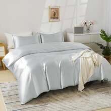 HOdo Home Satin Duvet Cover King Size, 3 Piece Silk Like Comforter Cover, Ultra Soft And Breathable Bedding Set With Zipper Closure &Amp; Corner Ties (Light Grey) - MàuE - Xem 6