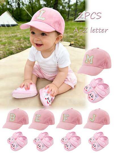 2pcs/Set A-Z Letter Newborn Baby Knit Hats, Outdoor Spring Kids Knitted Caps, Elastic Infant Toddler Accessories