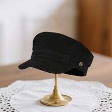 Vintage Octagonal Beret Hat Stylish Metal Belt Decorated Newsboy Cap Suede Captain Sailor Hat Outdoor Daily Use - 紅色 - 查看 5