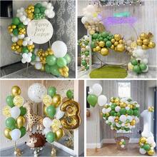 Sage Green & Gold Balloons Set, 20pcs 10/12in Olive Green Metallic Aluminum Foil Sequin Balloon Gold White Latex Balloons For Wedding, Jungle, Baby Shower, Birthday Party Decorations - Multicolor - View 6