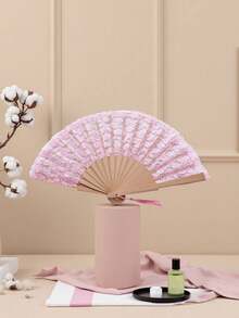 1pc Lace Fan, Foldable Spanish Wooden Lace Fan, Bridal Hand Fan, Souvenir, Photography Prop, Suitable For Various Festivals And Parties - Multicolor - View 7