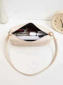 草编包，假日休闲草编手提包，金属圆扣篮包，沙滩风手提包（随机图案），夏季度假包 - 米色 - 查看 6