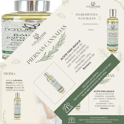 Aceite para Masaje en Cuerpos Cansados, Ideal para Aliviar Hinchazón y Pesadez con Romero, Mentol y Alcanfor, Refrescante Bálsamo Corporal