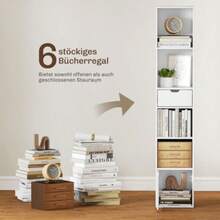 Bookshelf With 6 Shelves, 3-Level Adjustable, With Drawer, Cabinet Door, Customizable Shelf, Display Shelf, White