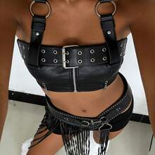 Thắt lưng da PU phong cách Punk cỡ lớn với trang trí đinh tán kim loại, chân váy nửa tua rua eo chun, đa năng. - Nhiều màu - Xem 3