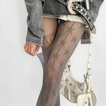 AB Hollow Lace Pantyhose, Ultra-Thin Mesh Gray Stockings, Star Gray Fishnet Tights For Women - Multicolor - View 5