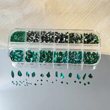 12格12色多形状平底3D美甲水钻，玻璃矿物朋克风金色水晶饰品工具套装，DIY工艺，面部，服装，美甲装饰，美甲饰品，美甲宝石，美甲用品，美甲 - 彩色 - 查看 11