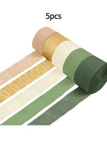 5pcs Olive Green And Khaki Crinkle Paper Rolls, Handmade Paper Streamers, Suitable For Green Boho Weddings, Birthdays, Bridal Showers, Seasonal Decor, Birthday Parties, Anniversaries, Graduations, Bachelorette Parties, Multipurpose Party Decorations - Multicolor - View 4