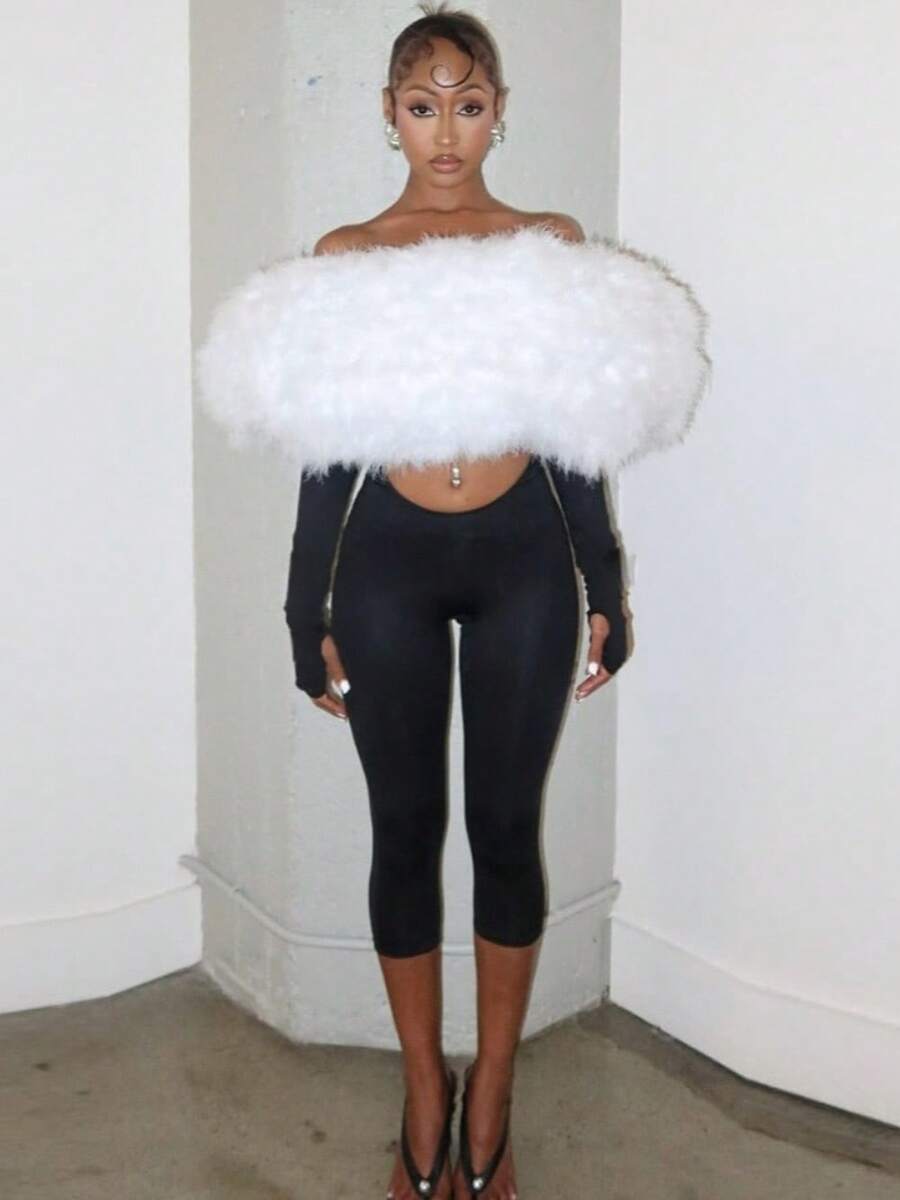Women's Street Party Fashion Creative Street  Plush Stitching Tight Navel Jumpsuit - Black - View 1